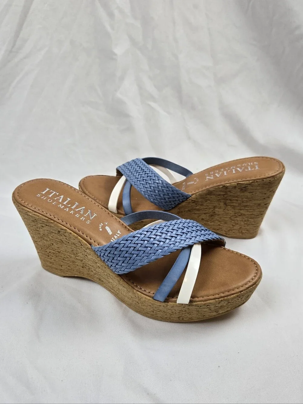 Italian Shoemakers Blue Braided Wedge Sandals Women's Size 8 Made Italy NEW